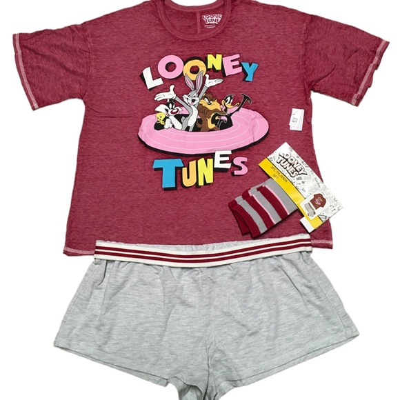 Warner Bros Womens Looney Tunes 3 Piece Shorty Sleep Set Size L NEW NWT - Picture 2 of 12